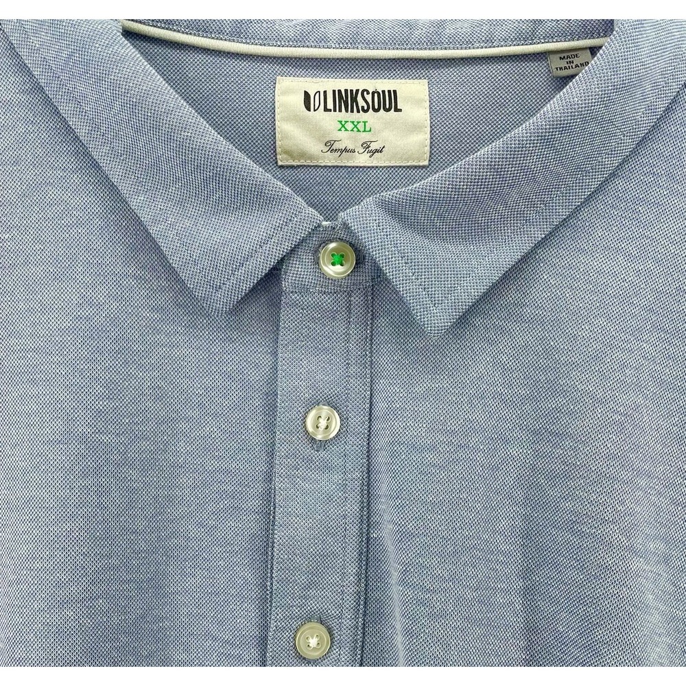 Linksoul Polo Shirt Men's XXL Heather Blue Golf Tempus Fugit RN 107431 Cotton